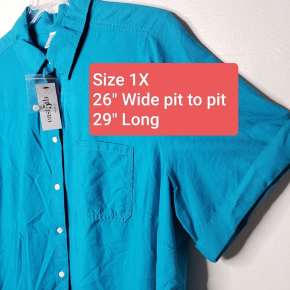 East 5th Woman Blouse Turquoise Short Sleeve Button Front Plus Size 1X Top NWT - Picture 5 of 8
